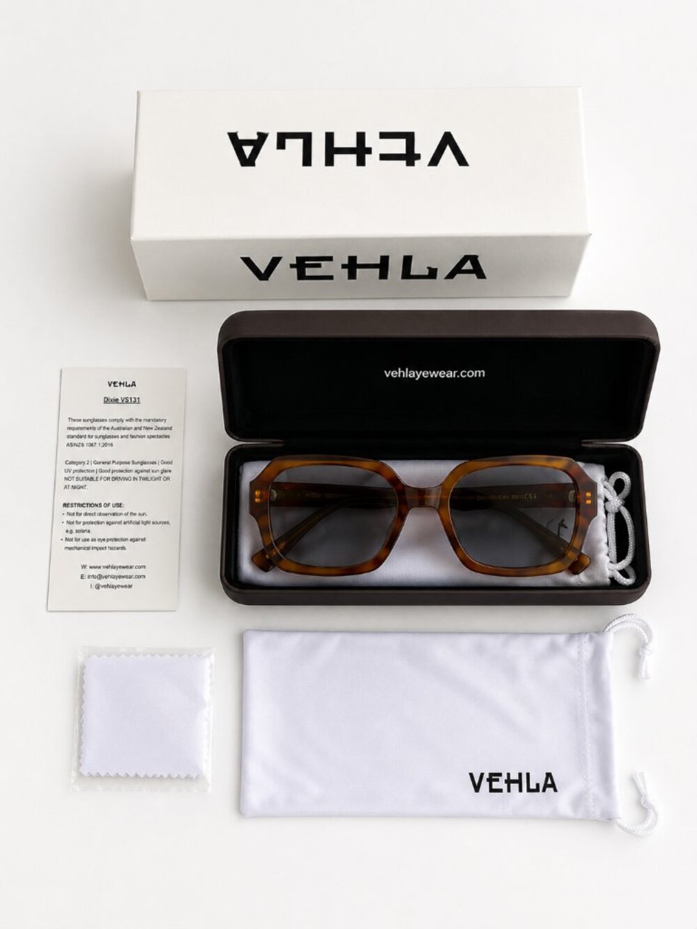 Vehla Dixie Sunglasses VS131 Tortoise Frame Gray Lens Complete Set
